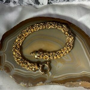 VINTAGE STERLING SILVER GOLD OVER BYZANTINE 7" LINK CHAIN BRACELET